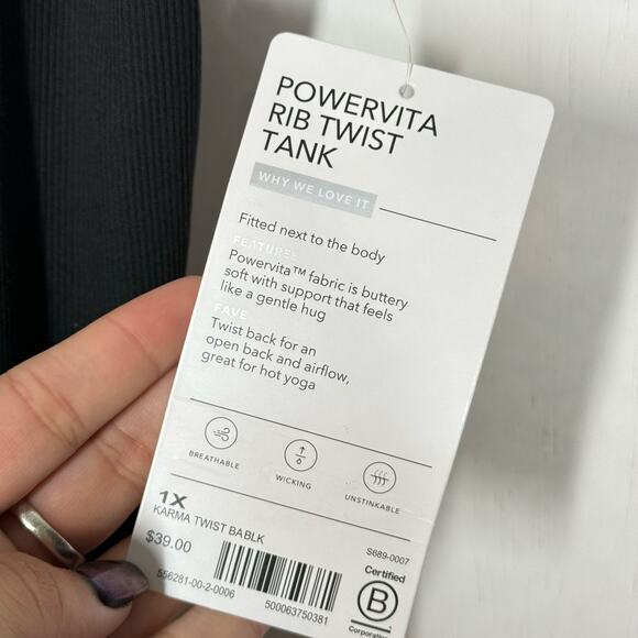 NEW Athleta Powervita Rib Twist Tank Top Plus 1X Black Yoga Workout Athletic - Picture 9 of 10